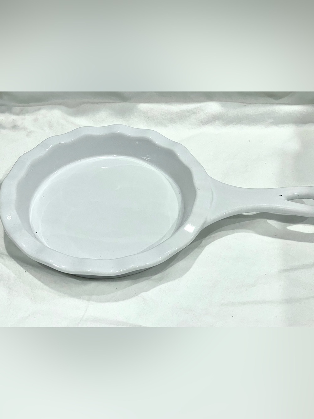 Modern Gourmet Foods White on White Ceramic 7” Handled Pie Dish Ruffled Edges